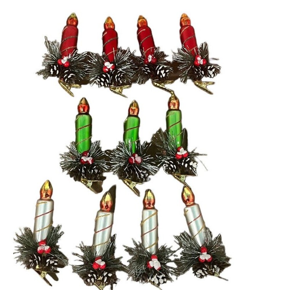 Blown Glass Candle Clip On Ornaments Christmas Set Lot of 11